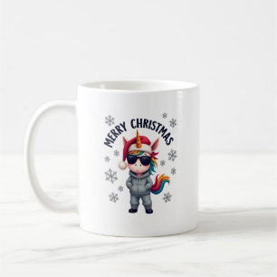 Taza De Café Camiseta de unicornio de Navidad con sombrero de S