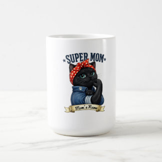 Taza De Café Camiseta del Día de la Madre Super Mamá Gato Negro