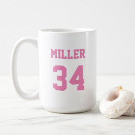 Taza De Café Camiseta deportiva rosa con nombre y número person