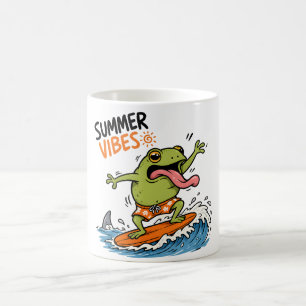 Taza De Café Camiseta divertida de rana surfista con vibracione