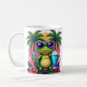 Taza De Café Camiseta estética retro vaporwave de rana gruñona 