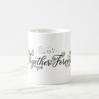 Taza De Café Camiseta Floral Luna y Estrellas Juntos Por Siempr
