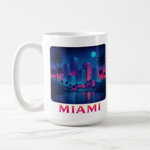 Taza De Café Camiseta Gráfica Miami Moonrise - Neon Skyline