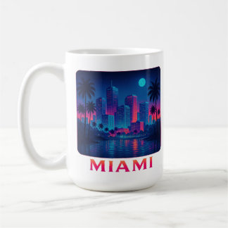 Taza De Café Camiseta Gráfica Miami Moonrise - Neon Skyline