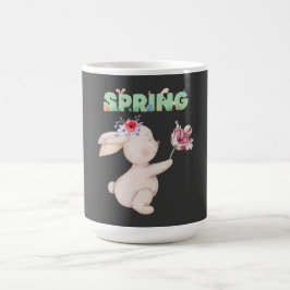 Taza De Café Camiseta gráfica retro de conejito de primavera co