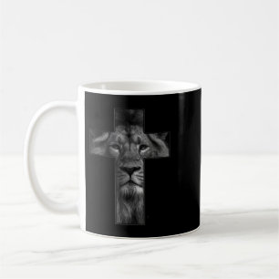 Taza De Café Camiseta Jesús Cruz Con Cara De León, Fe En Dios T