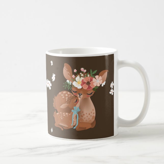 Taza De Café Camiseta linda de mamá Deer With Her Baby (Derecha)
