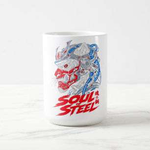 Taza De Café Camiseta masculina gráfica de tigre ciber samurái