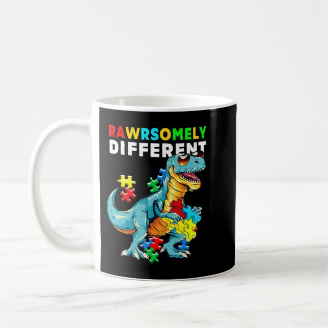 Taza De Café Camiseta muy diferente Dinosaurio Dino Autismo Aw (Izquierda)