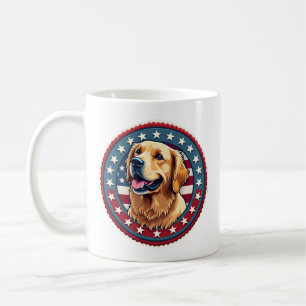 Taza De Café Camiseta Patriótica de Golden Retriever con Sello 