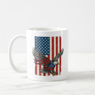 Taza De Café Camiseta Patriótica Vector Bandera de Águila Vinta
