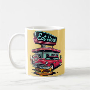 Taza De Café Camiseta Retro Diner Eat Here Classic Car Burger
