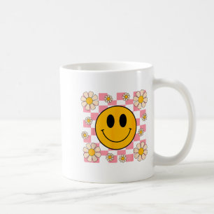 Taza De Café Camiseta Retro Feliz Cara Cuadrada Patrón Sonrisa