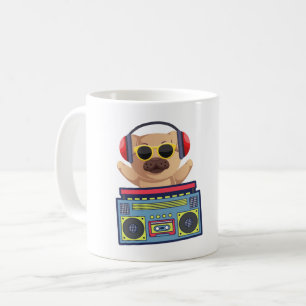 Taza De Café Camiseta RETRO MUSICAL PUG AND CASSETTE PLAYER
