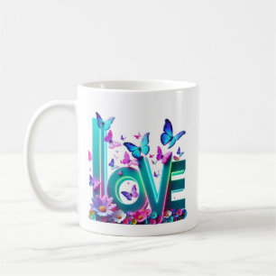 Taza De Café Camiseta Vibrant Love and Butterflies – Colorful F