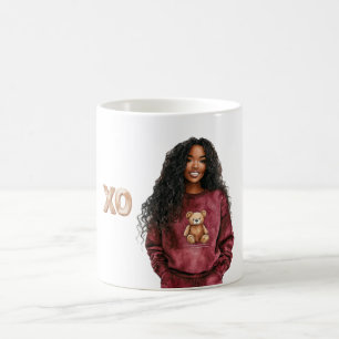 Taza De Café Camiseta XO Black Girl Burgundy Teddy Bear Top