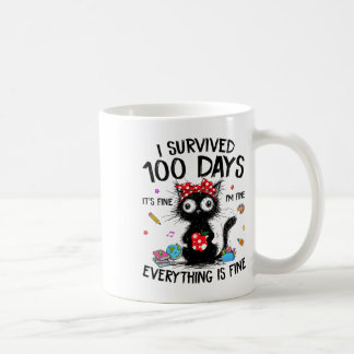 Taza De Café Camisetas divertidas de gato sobreviví 100 días de