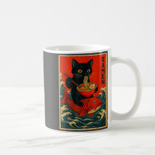 Taza De Café Camisetas Gráficas Japonesas de Ramen Gato Negro p
