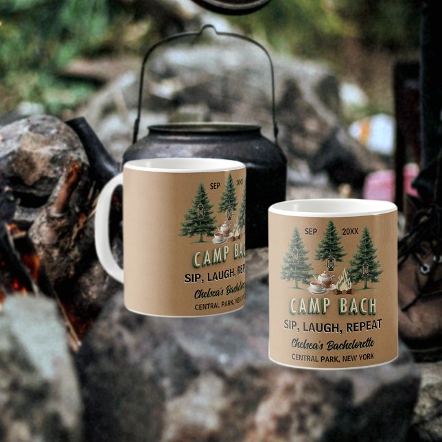 Taza De Café Campamento Bach Árboles Evergreen Rústicos y Kraft (Subido por el creador)