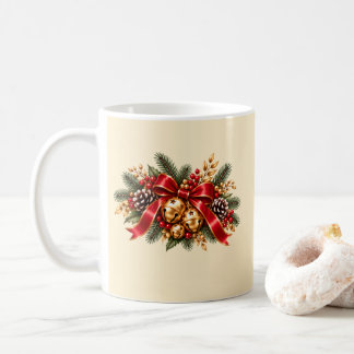 Taza De Café Campana de Navidad Lazo Rojo Festivo