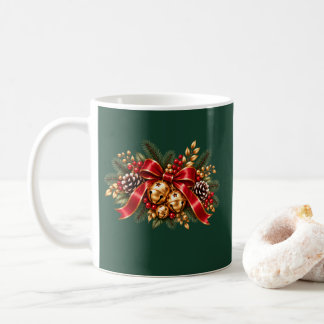 Taza De Café Campana de Navidad Lazo Rojo Festivo