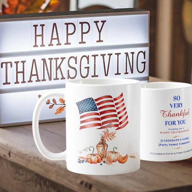 Taza De Café Campaña electoral patriótica de Acción de Gracias (Patriotic Thanksgiving Election Campaign Thank You Coffee Mug)