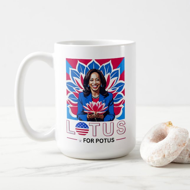 Taza De Café Campaña "Lotus Kamala Harris President" (Con donut)