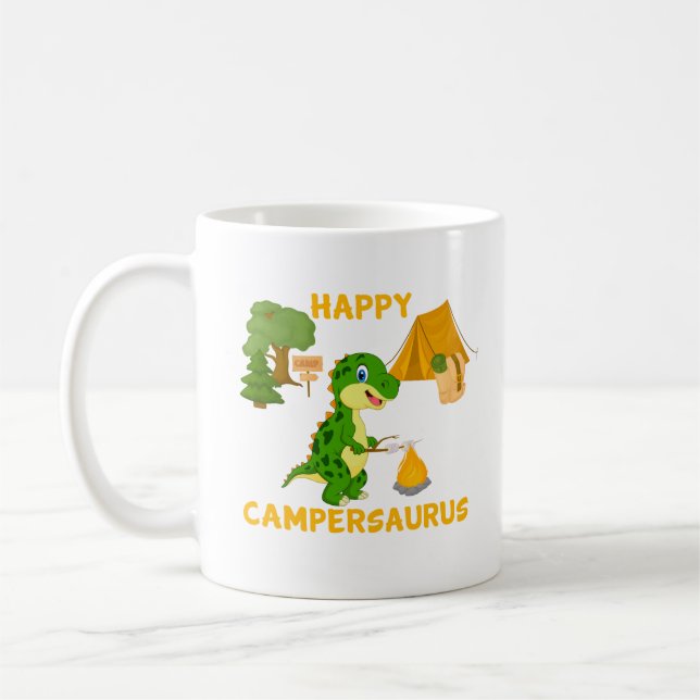 Taza De Café Camper de Dinosaurio Cute - Campersauro feliz (Izquierda)