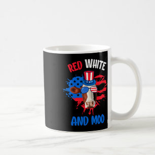 Taza De Café Campesino Blanco Rojo Y Moo Patriótico Vaca 4 De J