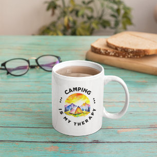 Taza De Café Camping es mi Terapia Amantes al Aire Libre acuare