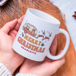 Taza De Café Camping Merry Christmas Reindeer Nombre Personaliz