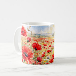 Taza De Café Campo de amapolas - Amapola acuarela
