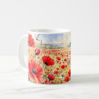 Taza De Café Campo de amapolas - Amapola acuarela