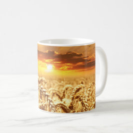 Taza De Café Campo de atardecer y trigo