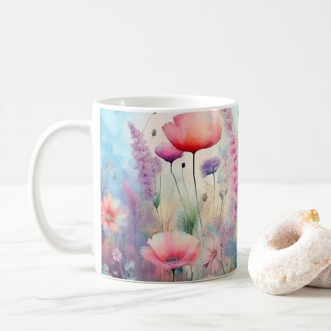 Taza De Café Campo de flores silvestres (Con donut)