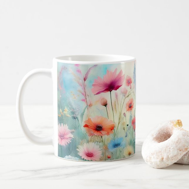 Taza De Café Campo de flores silvestres (Con donut)