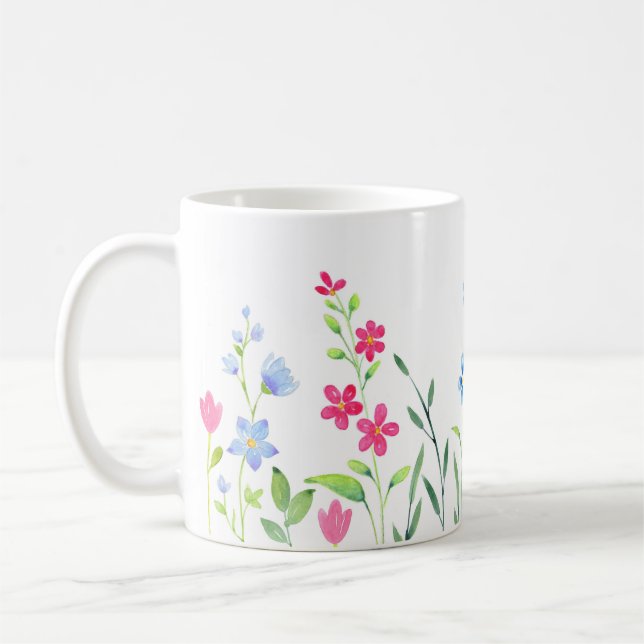 Taza De Café Campo de flores silvestres de acuarela mixta (Izquierda)