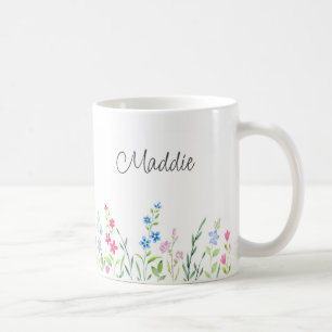 Taza De Café Campo de flores silvestres de acuarela mixta  