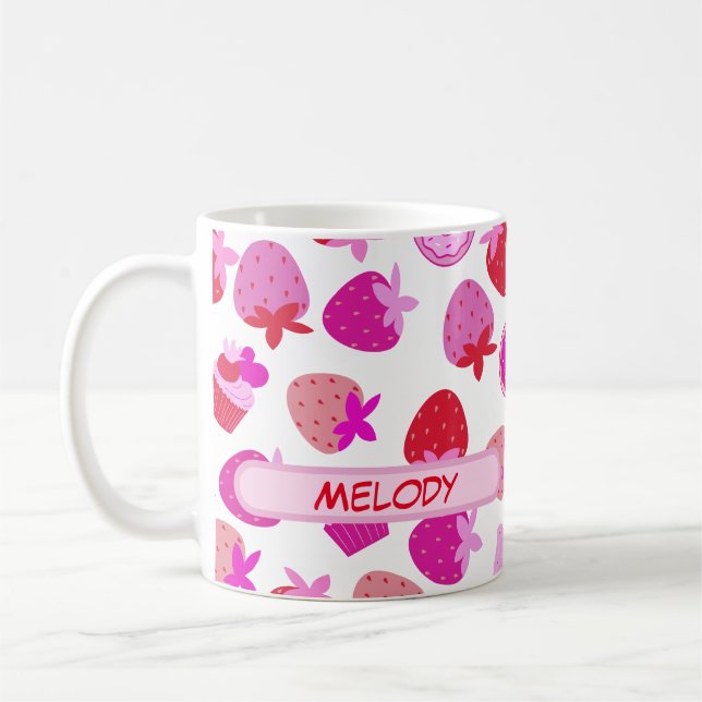 Taza De Café campo de fresa rosa verano tropical inicial (Izquierda)