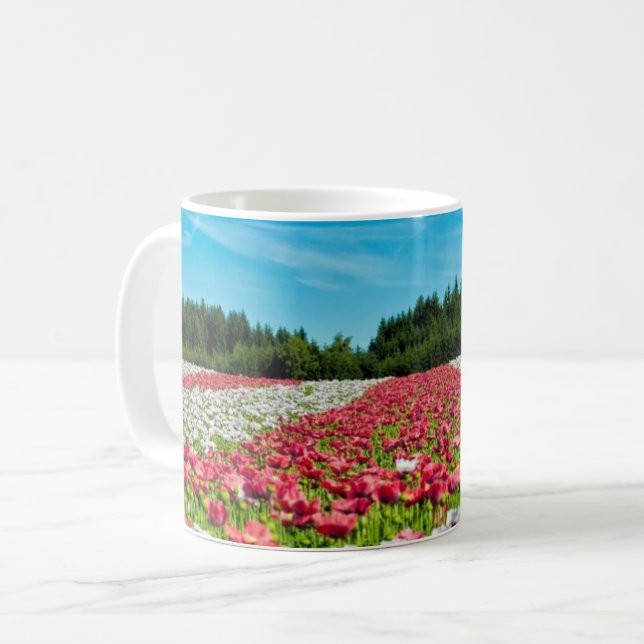 Taza De Café Campo de la amapola roja y blanca (Anverso izquierdo)