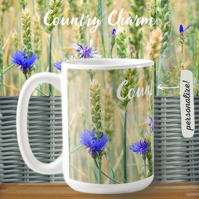 Taza De Café Campo de trigo de verano con flores azules (Subido por el creador)