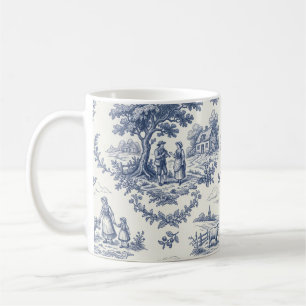 Taza De Café Campo Francés - Toile de Campo Azul y Crema