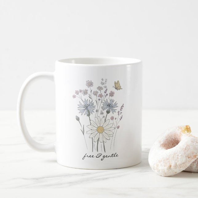 Taza De Café Campo vibrante de flores silvestres  (Con donut)