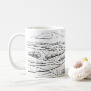 Taza De Café Campo Y Agricultura En Estilo Esbozo