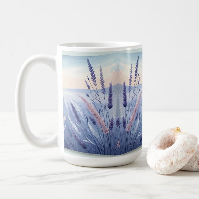 Taza De Café Campos de Lavanda Elegantes, Jardín de Lavanda (Con donut)