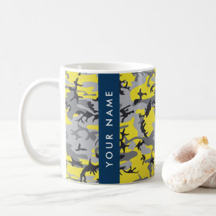 Taza De Café Camuflaje amarillo y gris Tu nombre personaliza