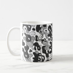 Taza De Café camuflaje de estilo doodle abstracto, negro