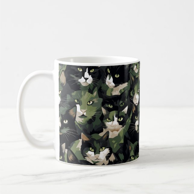 Taza De Café Camuflaje de gatos verdes (Izquierda)