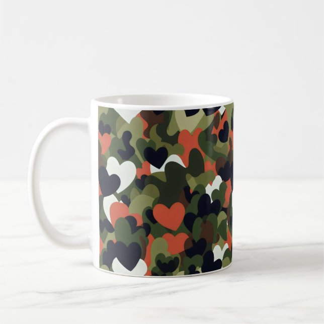 Taza De Café Camuflaje del corazón del patrón verde (Izquierda)