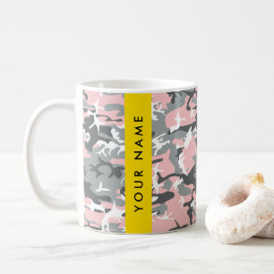 Taza De Café Camuflaje rosa y gris Personaliza tu nombre